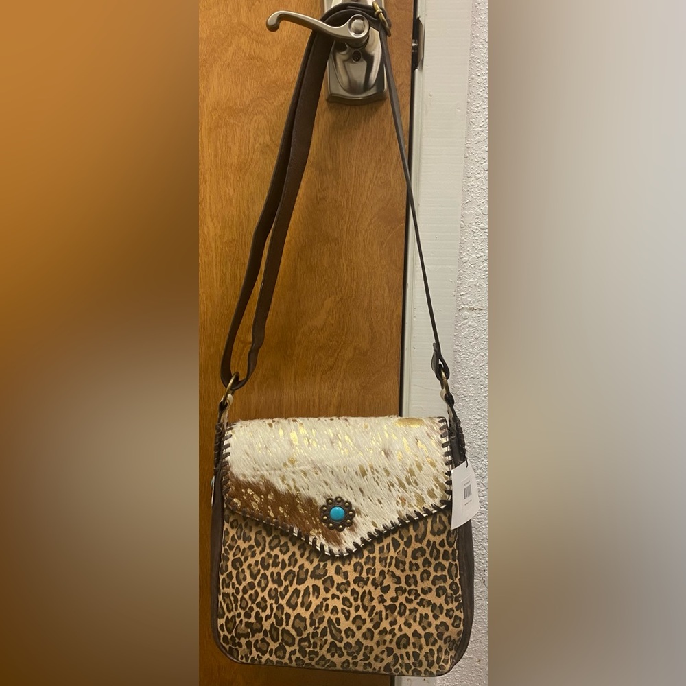 Nocona Western Women’s Crossbody Bag Calf Hair Cheetah Print Multi Colored